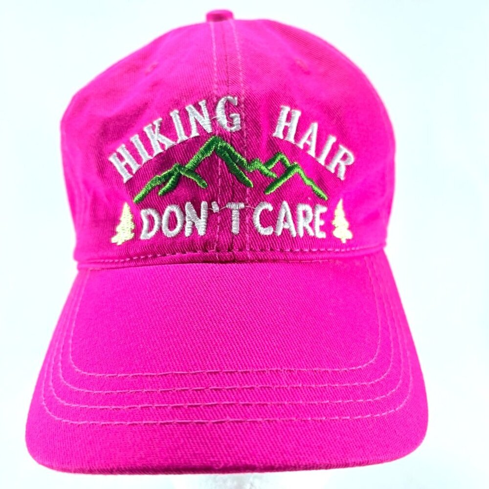 Hiking Hair Don't Care Hot Pink Cotton Embroidered Strapback Buckle Baseball Hat